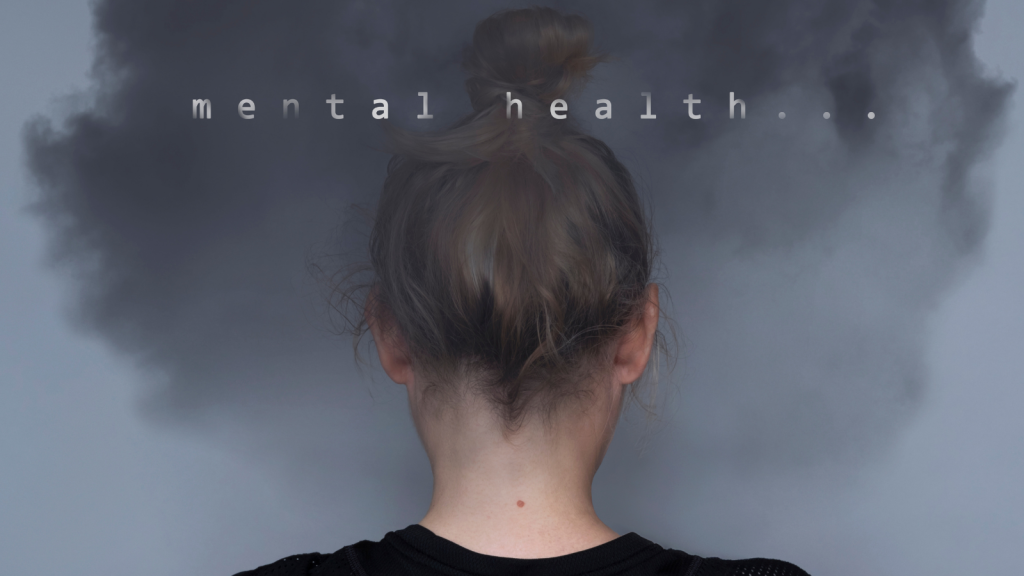 mental health: picture of a girl with dark cloud on forehead